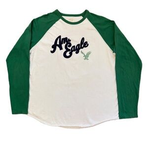 Y2K American Eagle Raglan Long Sleeve Cotton Shirt Grunge Preppy Men’s Large